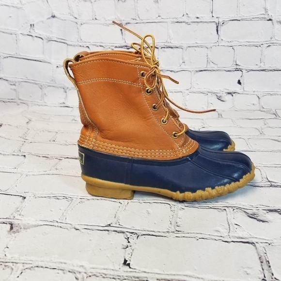 LL BEAN Boots blue rubber leather 6 - Picture 3 of 13